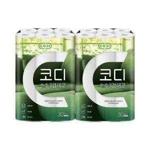 코디 순수 3겹 데코 30m 60롤 두루마리 롤화장지