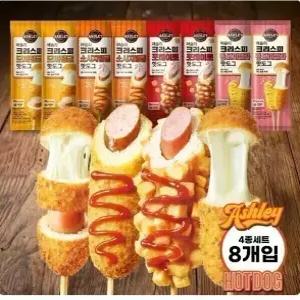 애슐리 크리스피 핫도그 맛보기 세트 8개입 모짜탱글2+소시지탱글2+통모짜2+포테이토2