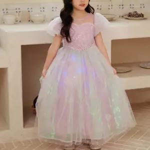 파티 프릴 어린이 여아 은빛 퍼플 드레스 공주 원피스
