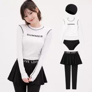 주니어 핑거홀 치마 레깅스 상하수영복 수모세트 긴팔 백트임 래쉬가드 수영복 실내수영장