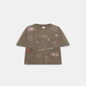 ZARA 자라 헬로키티 ⓒ SANRIO 워싱 이펙트 글리터 티셔츠 - 다크 브라운 6050/106/716 731126