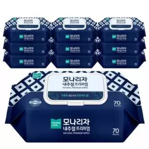 모나리자 내추럴 프리미엄 고평량 80gsm 엠보싱 물티슈(캡) 70매 - 총 10개