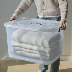 (튼튼)플라스틱 투명 리빙박스 이불 정리 이사짐 대형 보관함 70L 90L 120L수납 수납함 옷정리 옷함 캠핑용
