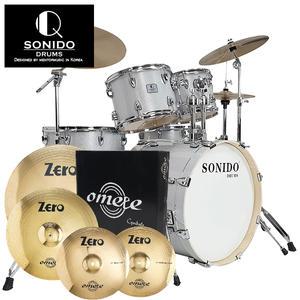 풀세트구성 SONIDO 하이스타 5기통 드럼세트 사틴화이트+오메테 ZERO 심벌팩