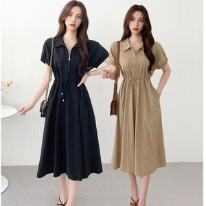 여성스러운 드레스 원피스 레이스업 데일리 하객룩 세련된 퍼프 소매