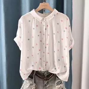 여성 셔츠 카라 잔꽃 플라워 아사면 데일리 기본 반팔티 V164