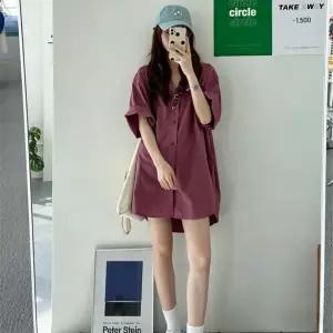 오스틱니 150kg까지 빅사이즈 여성 하프 심플 면 우아한 날씬해보이는 셔츠 여름 편한 루즈핏 베이직 캐주
