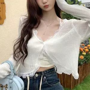 SOSISI 여성 긴팔 가디건 레이스넥 자회선 차단  여름 가디건 H46136