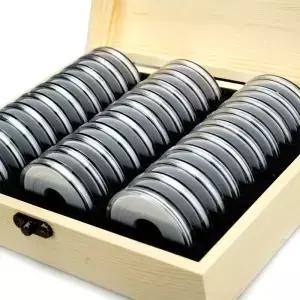 30 슬롯 기념 컬렉션 박스 보호 케이스 키트 나무 보관함 디스플레이 17mm 정리함 키