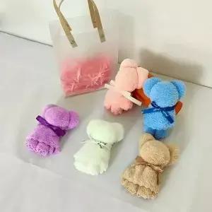 10PCS 곰 수건 30*30cm 산호 양털 웨딩 손님을위한 호의 대량 신부 들러리 추수 감사절 선물 세례 기념품