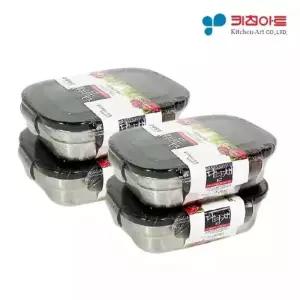 키친아트 다담채 스텐 직사각 밀폐용기 1호380ml-4개