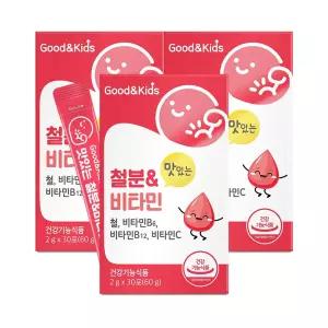 굿앤키즈 맛있는 키즈 철분 비타민 딸기맛 30포 3박스 성장기 철분제
