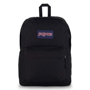 패딩 처리된 15인치 노트북 슬리브와 통합 병 포켓이 있는 JanSport 슈퍼브레이크 플러스 백팩 - 업무 및 여행을 위한 넓고 내구성이 뛰어난 데이팩 블랙