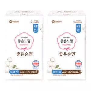 좋은느낌 좋은순면 날개형 울트라슬림, 대형, 32매, 2개