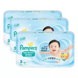 팸퍼스 2026 엔젤 에어차차 썸머팬티 기저귀 3단계 1박스(66매 3팩) 198매