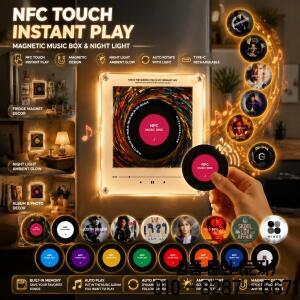 NFC 터치 마그네틱 뮤직 박스 무드등 자동 회전 레코드 플레이어 타입 C 충전식 냉장고 장식