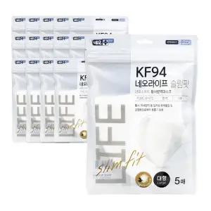 KF94마스크 일회용 여름용 여름 마스크 네오라이프 슬림핏 대형 5매입 화이트 15개