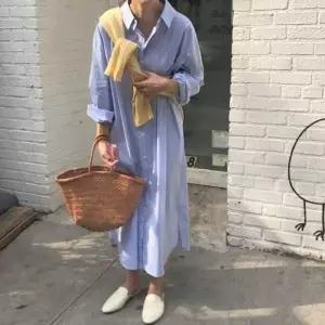 [제이큐]미니원피스 스트라이프 셔츠 니트 원피스 하객룩 여성 원피스 원피