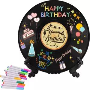 비닐 레코드 생일 장식 축하 방명록 대안 - 펜 DIY 선물하기 포스터 음악 애호가 테이블 시계 액세서리