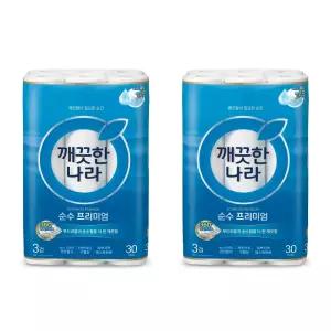깨끗한나라 3겹 순수프리미엄 롤화장지 27m X 30롤 2팩