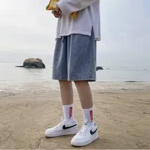 데님 와이드 밴딩 5부 청 버뮤다 팬츠 반바지 청바지 남자 남성