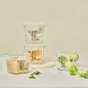 글라스락 베이비 눈금 이유식용기 큰 용량 270ml 사면결착캡 4조 세트 코코넛밀크