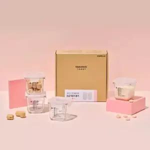 글라스락 베이비 눈금 이유식용기 큰용량 270ml 사면결착캡 4조 선물세트 핑크