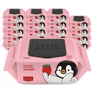 물티슈 70평량 슈퍼대디 미스터펭 딸기 70매 20팩