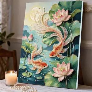 연꽃잉어 진주 보석십자수 판넬형 30x40cm 신제품