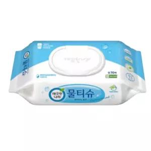깨끗한나라 페퍼민트 블루 엠보싱 물티슈 캡형 70매 10개 도톰한원단