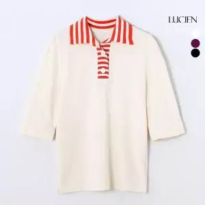 루시앙 코튼100 배색 카라 티블라우스 3종 택1