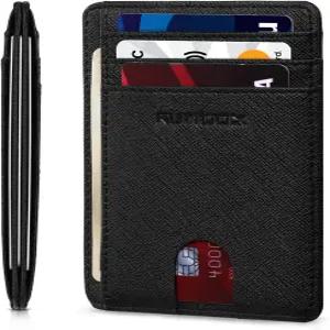 남성용 및 여성용 가죽 지갑을 차단하는 RUNBOX 슬림 미니멀리스트 프론트 포켓 RFID 선물