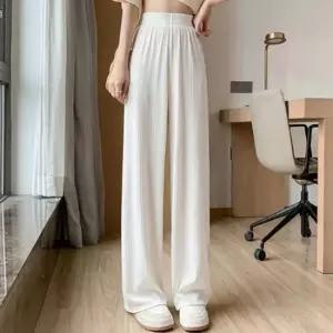 편안한바지 여성용 하이웨스트 허리 밴딩 찰랑 와이드 팬츠