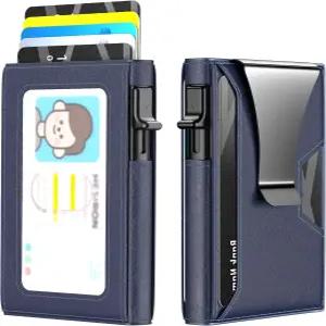 남성용 KISUEDZP 지갑 슬림 미니멀 팝업 스마트 5~6장 카드 수납 가능 - RFID 차단 금속 머니 클립 포함