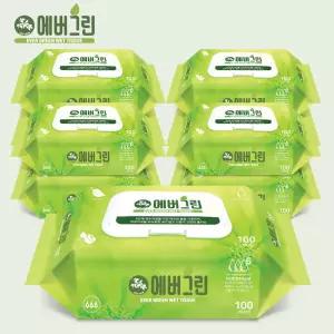 물티슈 학교 사무 어린이집 100매 캡형 10개 에버그린