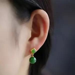 유색보석귀걸이 천연석 스터드 그린드롭