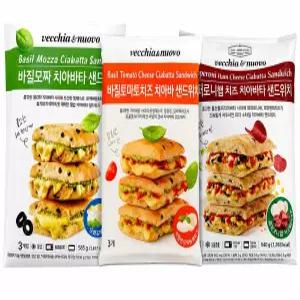 베키아에누보 치아바타 샌드위치 바질모짜 1팩 + 바질토마토 치즈 1팩 + 페페로니 햄 치즈 1팩