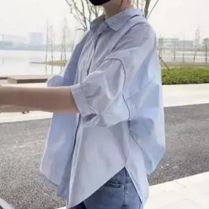 [제이큐]여성 오버핏 언발 루즈핏 반팔 블라우스 여름 남방 셔츠