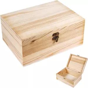 알매직 미완성 나무 상자 경첩 달린 뚜껑 포함 1팩 10.6 x 7.6 4.3 공예 보석 DIY 페인팅 선물 포장용