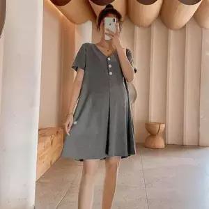 단추 포인트 원피스 데일리 미디 임산부 편안한 산모