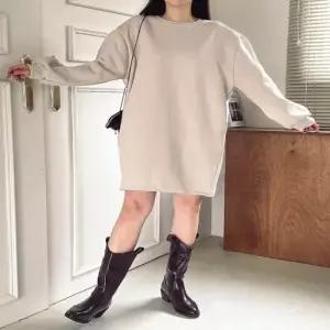 옷자락 여자 기모 라운드넥 루즈핏 무지면 가을겨울 원피스_6