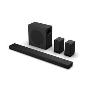 무선 서브우퍼 및 후면 서라운드 스피커, 업파이어 스피커, 돌비 애트모스, DTS:X, Bluetooth 5.3, HDMI eARC, 앱 제어 및 리모컨, 7 EQ 모드가 포함된 Hisense AX5140Q 5.1.4ch 홈 시어터 사운드바