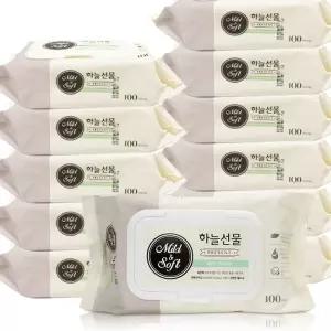 휴대형 하늘선물 캡형 찌든때 엠보싱 물티슈 기름때 100매x12개 [a1C8029]