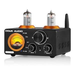 Douk 오디오 ST-01 PRO 200W 블루투스 USB 컨트롤이 베이스 앰프(업그레이드 2채널 입력/VU 버전) 전원 앰프, DAC/동축 포함된 시어터/스테레오 트레블 스피커용 진공관 미터/홈