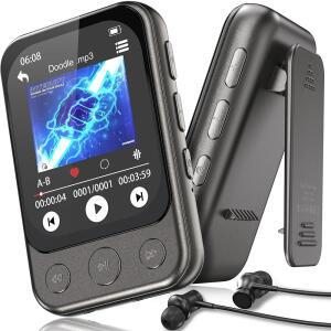 블루투스 5.3 및 내장 스피커를 갖춘 ODEJOI 64GB 클립 MP3 플레이어 1.2온스 | 2인치 터치스크린 물리 버튼 FM 라디오 음성 녹음기 3.5MM 헤드폰 잭 스포츠 러닝 최대 128GB 마이크로SD 카드