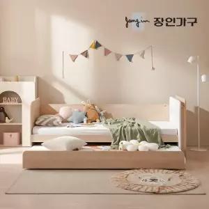 장인가구 무료배송) 뉴피터 LED 패브릭헤드 E0 슬라이드 2단침대 침대프레임 SS+가드
