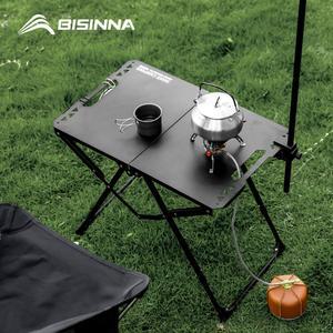 BISINNA 휴대용 캠핑 테이블 운반 손잡이가있는 접이식 피크닉 해변 책상 가장자리 중공 걸이 가능한 항목 야외 하이킹 바베큐