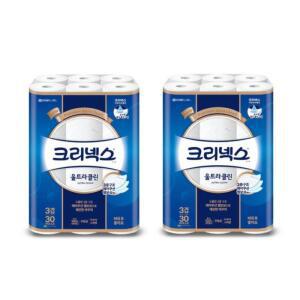 크리넥스 3겹 울트라클린 롤화장지 휴지 27M 30롤 2팩