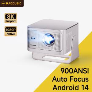 맥큐빅 휴대용 프로젝터 HY350Max 안드로이드 14 900ANSI 프로젝터 자동 초점 8K 네이티브 1080P 와이파이6 블루투스5 4 영화 감상 야외용