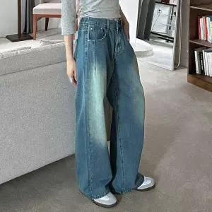 여자 가을 봄 3컬러 뒷밴딩 워싱 와이드 데님팬츠 청바지 여자통청바지